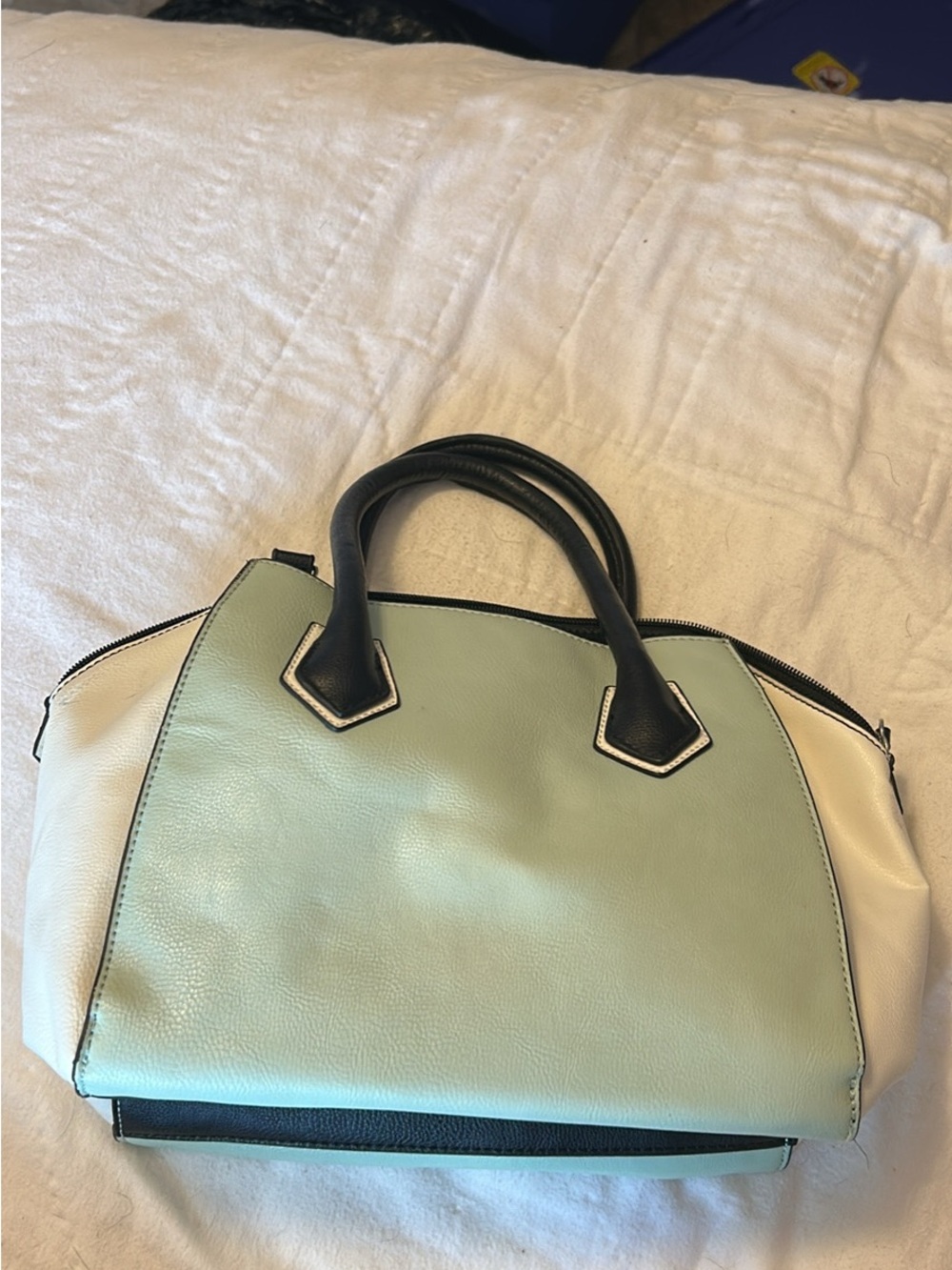 Metaphor Mint, White and Black Top-Handle Satchel